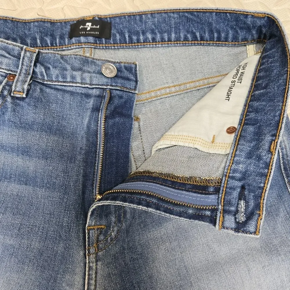 7 For All Mankind Jeans Womens 29 High Waist Cropped Straight Medium Wash Casual